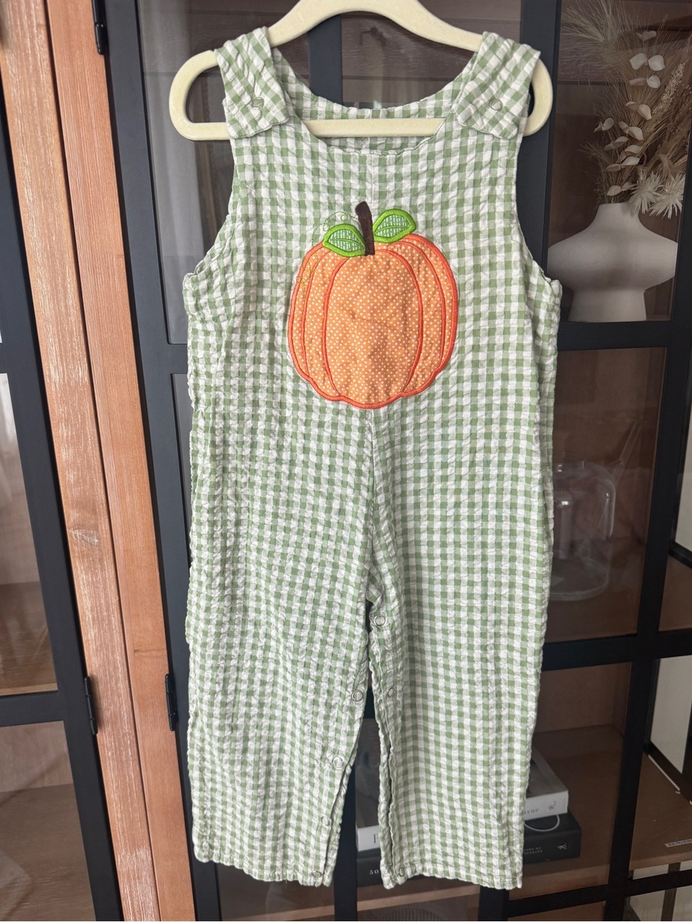 Pumpkins applique longall jumpsuit gingham print romper overalls embroidered